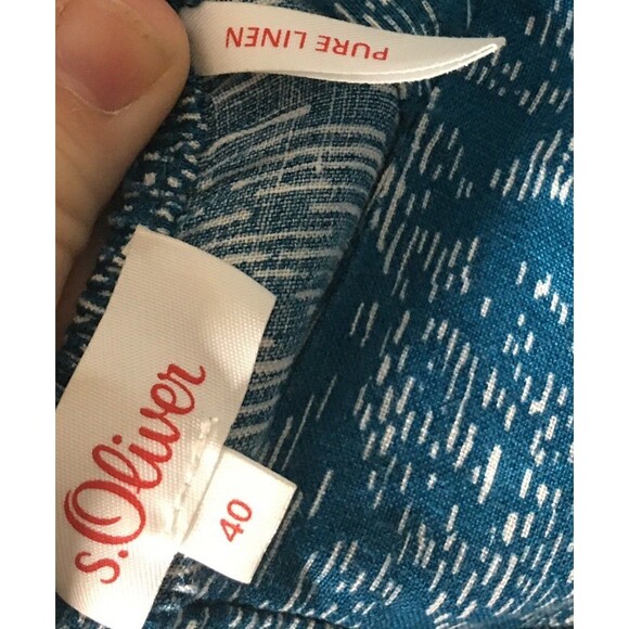 S Oliver Linen Dress Women's 40 Size 8 US Blue Floral Leaf Tie Closure Maxi - Picture 5 of 5